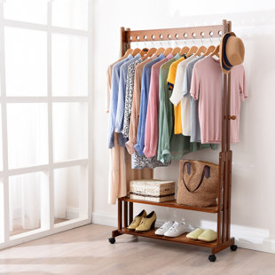 REBRILLIANT Anteus Solid Wood Clothing Rack Storage Shelves