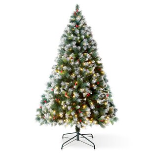 THE SEASONAL AISLE VeryMerry ' Claudia ' Frosted Christmas Tree with LED Lights, Pinecones, Berries