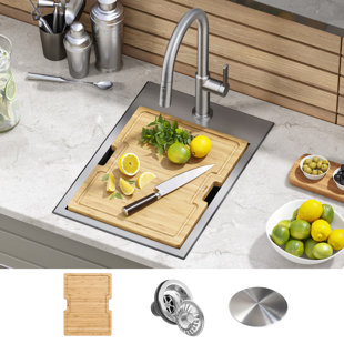 KRAUS Kore™ 15" L Outdoor Workstation Drop-In 16 Gauge Marine Grade T-316 Stainless Steel Single Bowl Kitchen Bar Sink