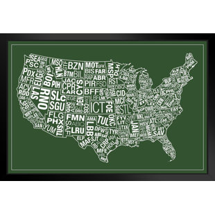 TRINX USA Airports Abbreviation Code Green Airport Wall Art Aviation Artwork Canvas Wall Airplane Decor Aerospace Wall Art USA Airport Code Map Directory Canvas Decor Black Wood Framed Art Poster 20X14