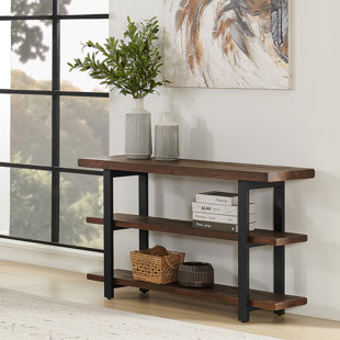 TRENT AUSTIN DESIGN® Rundell 48" Wide Rustic Industrial Solid Wood And Metal Frame Media Console Table With 2 Shelves