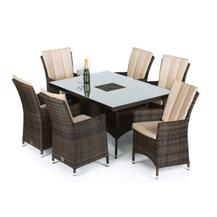 MISTANA Reimer 6 Seat Rectangular Rattan Dining Set - with Ice Bucket