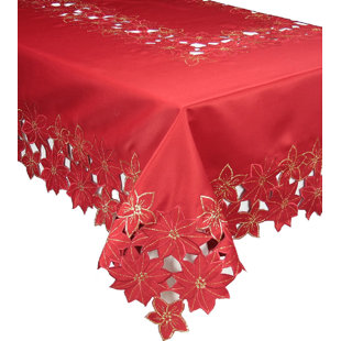 XIA HOME FASHIONS Festive Poinsettia Embroidered Cutwork Holiday Tablecloth