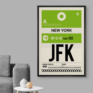 IRS06-IDEA4WALL Framed Canvas Print Wall Art New York Airport Poster Places Cityscape Typography Modern Art Mid Century Modern Colorful Ultra For Living Room, Bedroom, Office