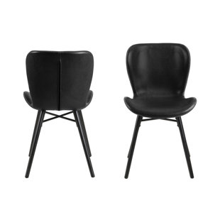 SCANMOD DESIGN Esszimmerstuhl-Set Ellsworth aus Massivholz mit Kunstleder in Schwarz (Set besteht aus 2)