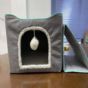 AIKE HOME Foldable Pet Cat Bed Cat Mat with Fluffy Ball Suspension