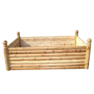 MGP Master Garden Products 4-Posts Cedar Log Wood Raised Bed with Ball Finials, 4 x 6 x 2-Feet