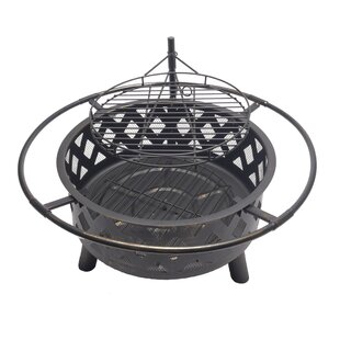 Bluegrass Living 30In Roadhouse Steel Deep Bowl Fire Pit& Cooking Grid, Weather Cover,Spark Screen,Log Grate,Ember Catcher,Poker,Model#BFPW30RH