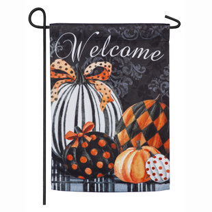 EVERGREEN ENTERPRISES, INC Fall Harvest Elegant Pattern Pumpkins Garden Suede Flag and Sassafras Door Mat Set