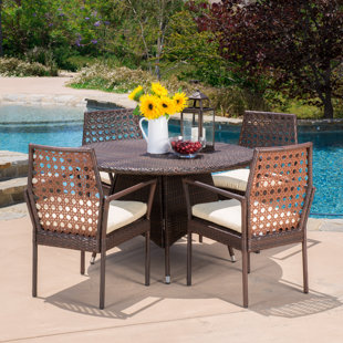 HOME LOFT CONCEPTS 4 - Person Round Outdoor Dining Set with Cushions