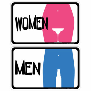 ATX CUSTOM SIGNS 2 Piece Funny Bathroom Decor Beer and Cocktail Men and Women Restroom Sign Set