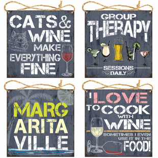ATX CUSTOM SIGNS 4 Piece Margaritaville Sign, Group Therapy Sessions Daily, I Love to Cook with Wine, Cats and Wine Make Everything Fine Sign Set