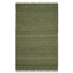 BREAKWATER BAY Fitzwater Striped Handwoven Jute Green Area Rug