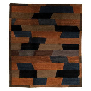TUFENKIAN Geometric Hand-Knotted Wool Blue/Brown Area Rug