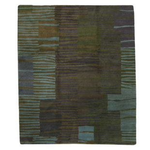 TUFENKIAN Righe Handmade Hand-Knotted Wool Green Rug