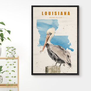 IDEA4WALL Framed Canvas Print Wall Art Louisiana Brown Pelican Bird Animals Wildlife Illustrations Modern Art Rustic Portrait Relax/Calm For Living Room, Bedroom, Office - 16"X24" NATURAL
