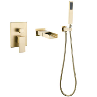 RBROHANT 7.2" Wall Mount Bathtub Faucet Bath Tub Faucet Set, Brass Waterfall Tub Filler with Handheld Sprayer