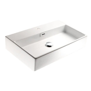 WS Bath Collections Quarelo 16.5'' Glossy White Ceramic Rectangular Dual Mount Bathroom Sink with Overflow