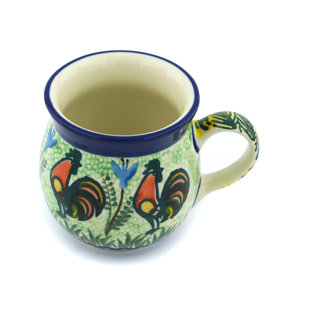 POLMEDIA Polish Pottery 16 Oz Stoneware Bubble Mug - Rooster Parade
