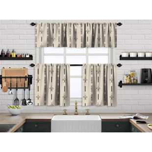 LILIJAN HOME & CURTAIN Boho Design Kitchen Valance (50X14) And 2 Tiers Cafe Curtains