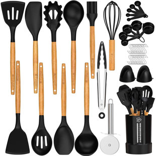 FLENC KAI 26 Pcs Silicone Kitchen Cooking Utensil Set,Kitchen Utensils Spatula Set With Utensil Holder For Nonstick Cookware,BPA Free Non Toxic Cooking Utensils,Kitchen Tools Gift