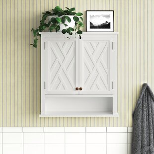 ANDOVER MILLS™ Lund 27" Wide Wooden Wall Mounted Bathroom Storage Cabinet with 2 Doors and 1 Open Shelf