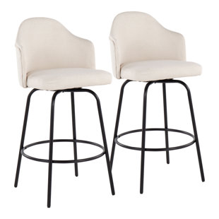 WADE LOGAN Gracen Contemporary Fixed-height Counter Stool In Black Metal And Light Grey Fabric- Set Of 2 (Set of 2)