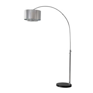 NOVA OF CALIFORNIA Marilyn 1 Light Arc Floor Lamp - 94", Chrome, Mylar & Crystal Shade, Rotary Switch, Marble Base