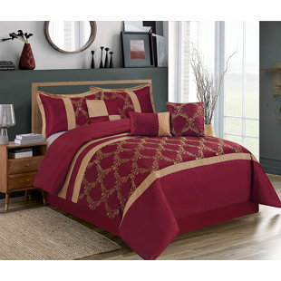 HOMECHOICE INTERNATIONAL GROUP 7 Piece Comforter Set Faux Silk Fabric Embroidered Bed in A Bag - Breathable and Wrinkle Resistant - 1 Comforter, 2 Shams, 3 Decorative Pillows, 1 Bedskirt