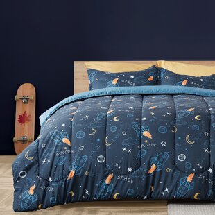 SLEEP ZONE Kids Space Rocket Comforter Set Box Stitch Comforter Set