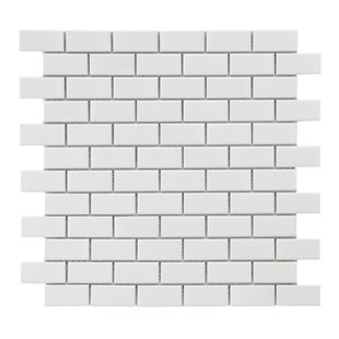MEROLA TILE Metro Subway Glossy White 11-3/4" x 11-3/4" Porcelain Mosaic Floor and Wall Tile