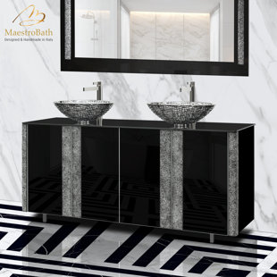 MAESTRO BATH 66'' Wall Mounted Double Bathroom Vanity with Glass Top