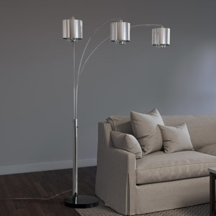 NOVA OF CALIFORNIA Marilyn 3 Light Arc Floor Lamp - 90", Polished Chrome & Mylar/Crystal Shades, Rotary Switch, Marble