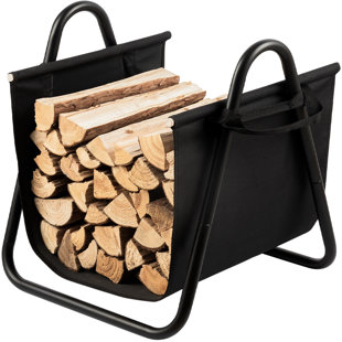 ARLMONT & CO. Jeniffer Fireplace Log Holder with Canvas Firewood Rack Indoor Tote Carrier Metal Wood Rack