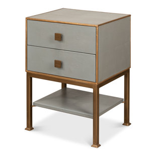 SARREID LTD Gillian 2 - Drawer Wood Nightstand in Storm Gray/Gold