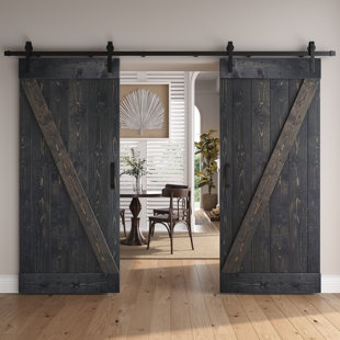 COAST SEQUOIA 36'' x 84'' Solid Wood Paneled Painted with Installation Hardware Kit Barn Door (Set of 2)