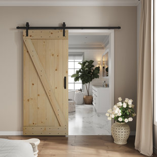 COAST SEQUOIA 36'' x 84'' Solid Wood Paneled Painted with Installation Hardware Kit Barn Door