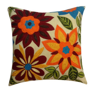 AUBURN TEXTILE Flower Embroidery Cotton Throw Pillow