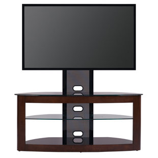 ORREN ELLIS Tol Curved Wood TV Stand Mount, 3 Open Shelves for Up to 85" TVs