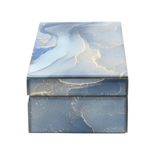 WILLA ARLO™ INTERIORS Yosemite 8" x 5" Decorative Wooden Storage Box - Contemporary Blue and Gold Decoupage Memory Box For Decorative Home Display - Jewelry Storage