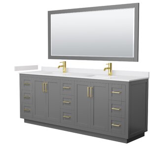 WYNDHAM COLLECTION Miranda 84" Freestanding Double Bathroom Vanity with Cultured Marble Top with 70" Mirror