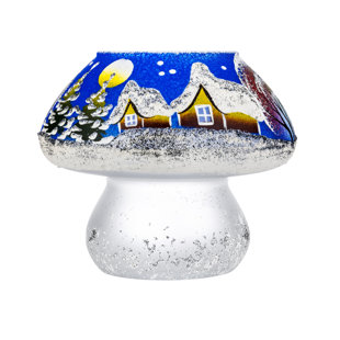 PROMASTER GIFTS Victoria Bella 6659/BW 3.5-Inch Glass Hand-Painted Candle Holder, Blue Winter Pattern