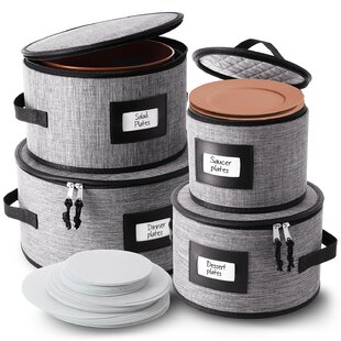 PREP & SAVOUR Fabric Dining Plates Storage with Felt Dividers Included