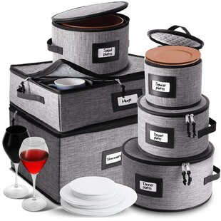 STORAGEBUD Fabric Dinnerware Storage Set with Felt Dividers Included