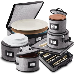 STORAGEBUD Fabric Dinnerware Storage Set with Felt Dividers Included