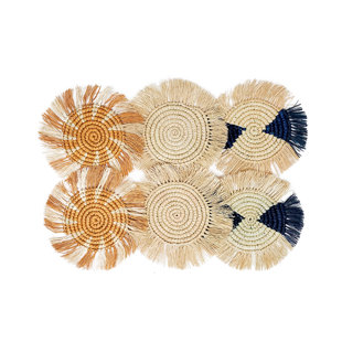 KORISSA Flor Geometric Wood Round Coaster (Set of 6)