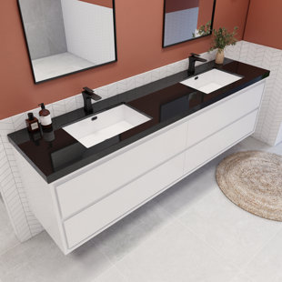 JADE BATH Belli 83.46'' Stone Double Bathroom Vanity Top with Sink