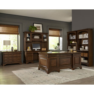CDECOR HOME FURNISHINGS Stigham Burnished Oak 7-drawer Executive Desk