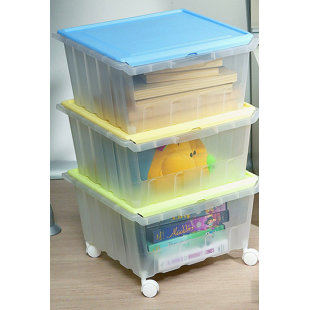 SANA ENTERPRISES 3 Piece Mobile Stackable Storage Plastic Box Set with Casters