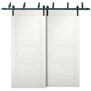 VDOMDOORS Mela Paneled Manufactured Wood Bypass Barn White Doors with Installation Hardware Kit